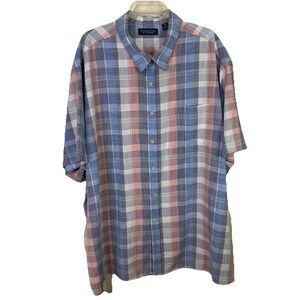 Roundtree Yorke Men's Shirt Size 4XB Travel Smart Multi Plaid Short Sleeve Blue